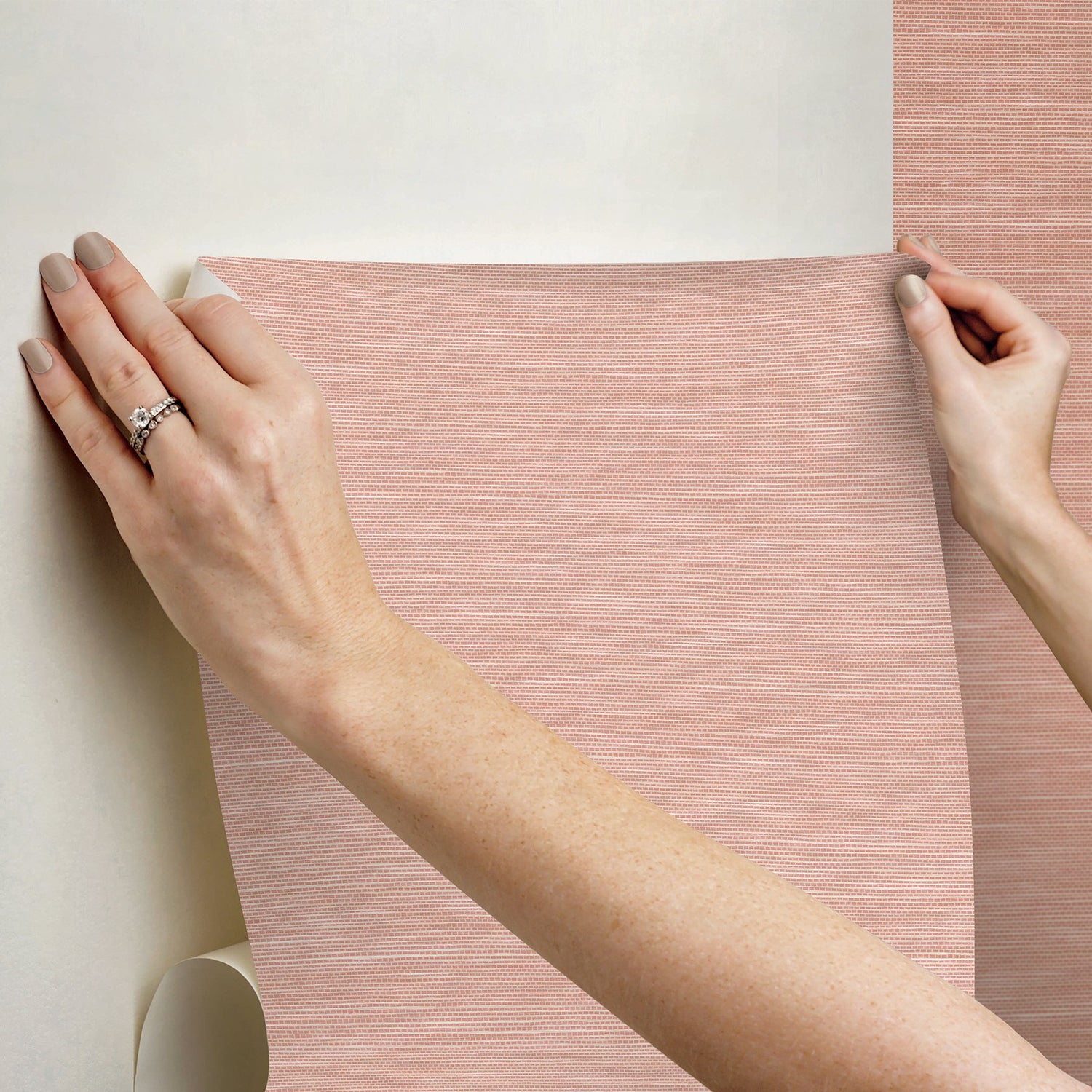 Stella Potter's Clay Peach Faux Grasscloth Textured Peel & Stick Wallpaper - York RMK12776PL