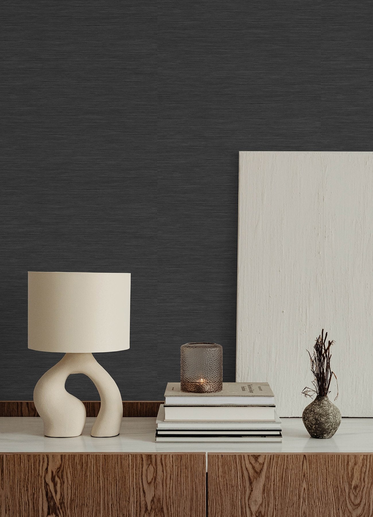 Stella Soft Black Faux Grasscloth Peel & Stick Wallpaper - York RMK12777PL