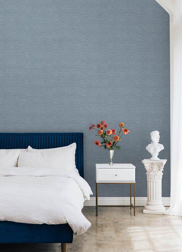 Stella Dusty Blue Faux Grasscloth Textured Peel & Stick Wallpaper - York RMK12778PL