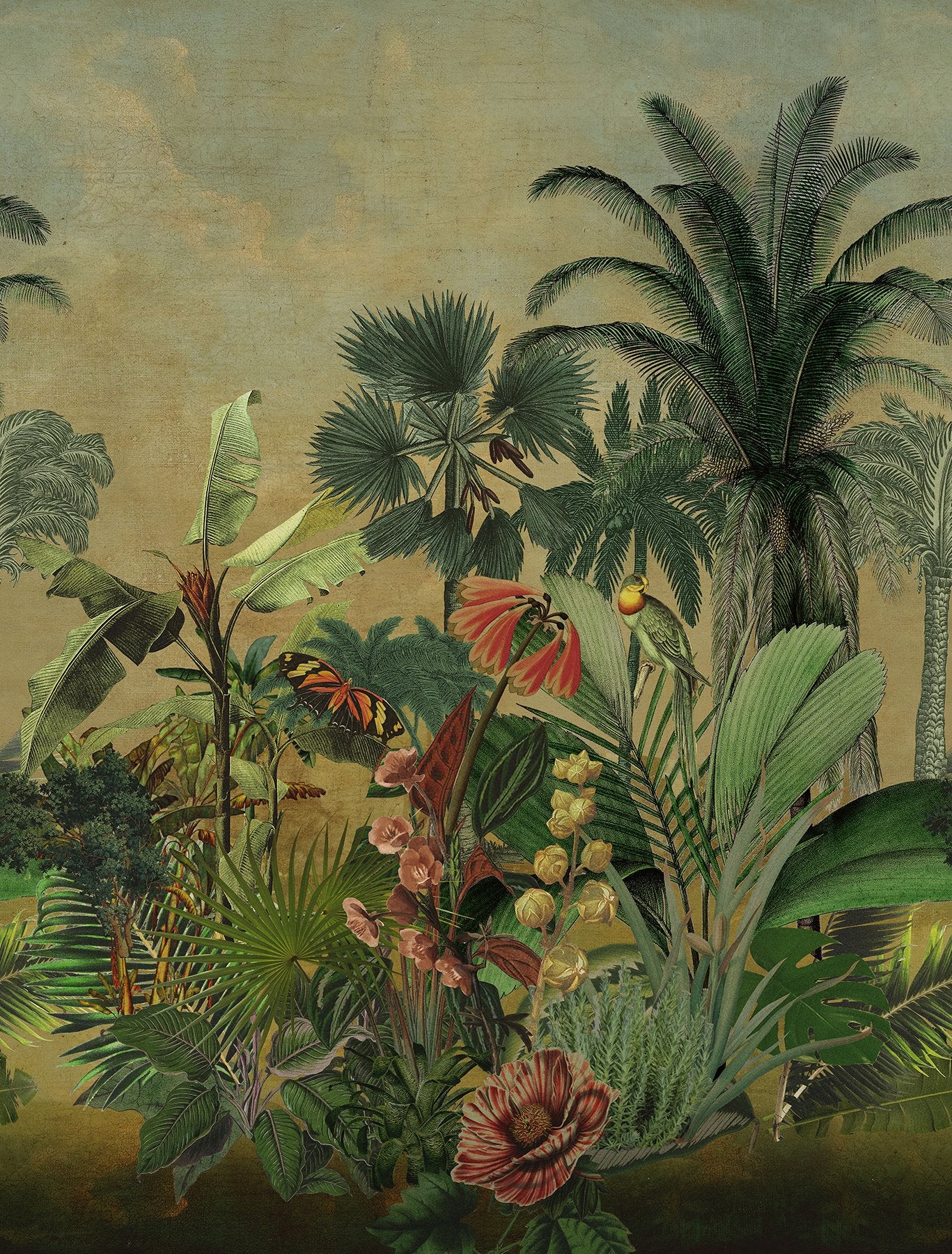Hilo Tropical Island Green Peel & Stick Wall Mural with Tropical Trees and Animals Tapestry - York RMK12779MW