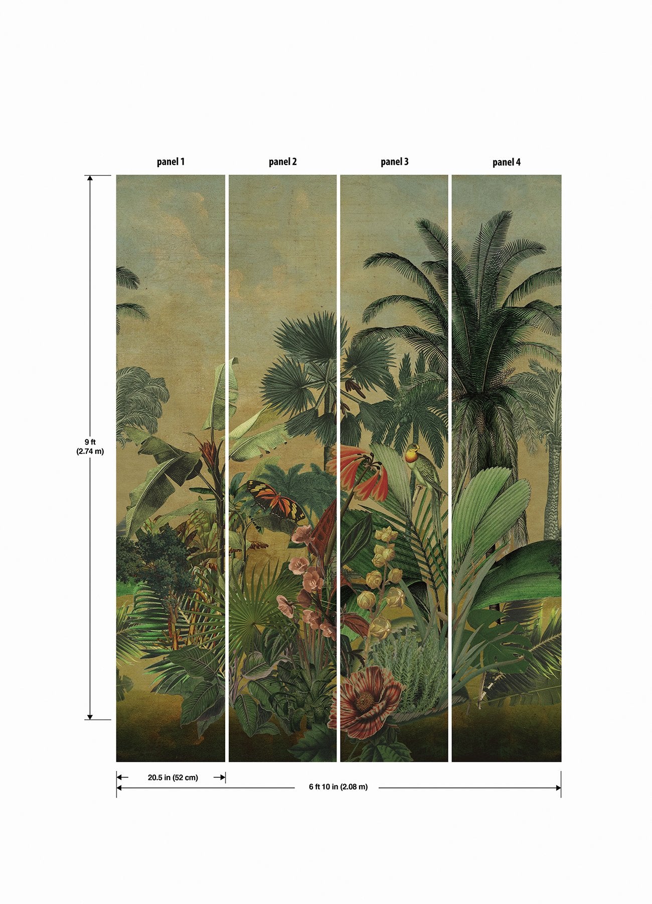 Hilo Tropical Island Green Peel & Stick Wall Mural with Tropical Trees and Animals Tapestry - York RMK12779MW
