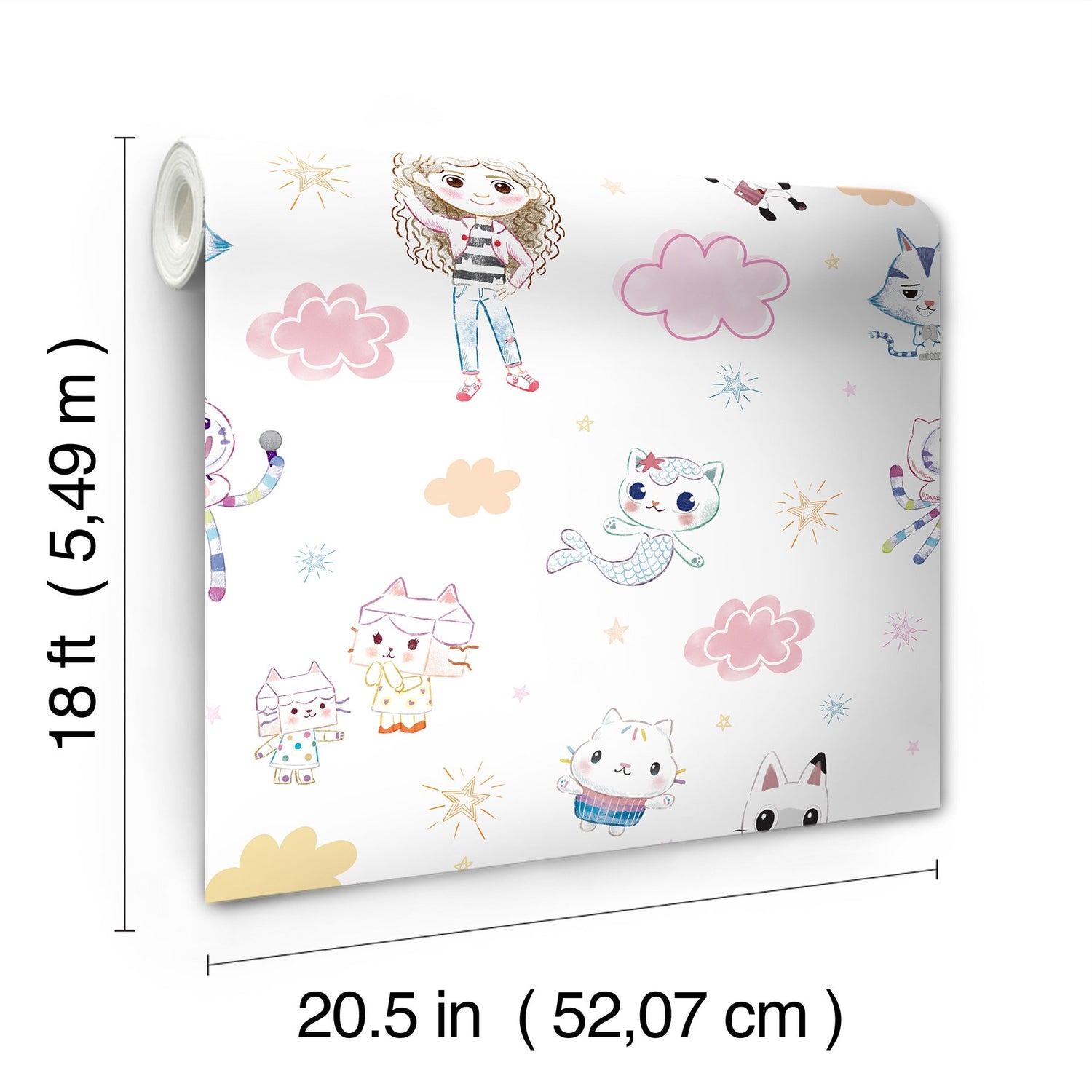 Gabby's Dollhouse Sketch Characters Pink Peel & Stick Wallpaper with Kids Graphics Novelty Pattern - York RMK12780PLW