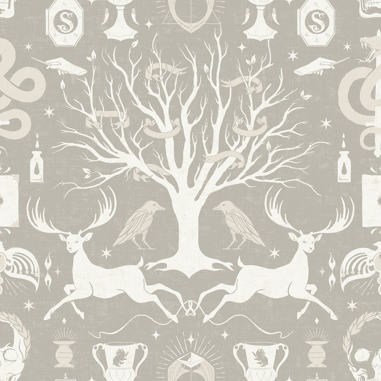 Harry Potter Horcrux Grey Damask Peel & Stick Wallpaper with Modern Damask Pattern - York RMK12782PLW