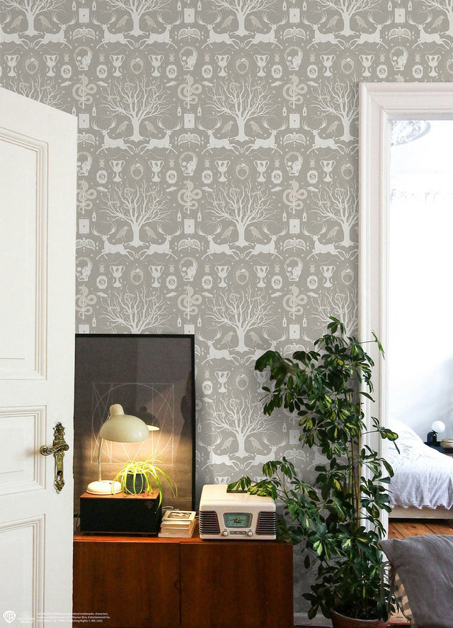 Harry Potter Horcrux Grey Damask Peel & Stick Wallpaper with Modern Damask Pattern - York RMK12782PLW