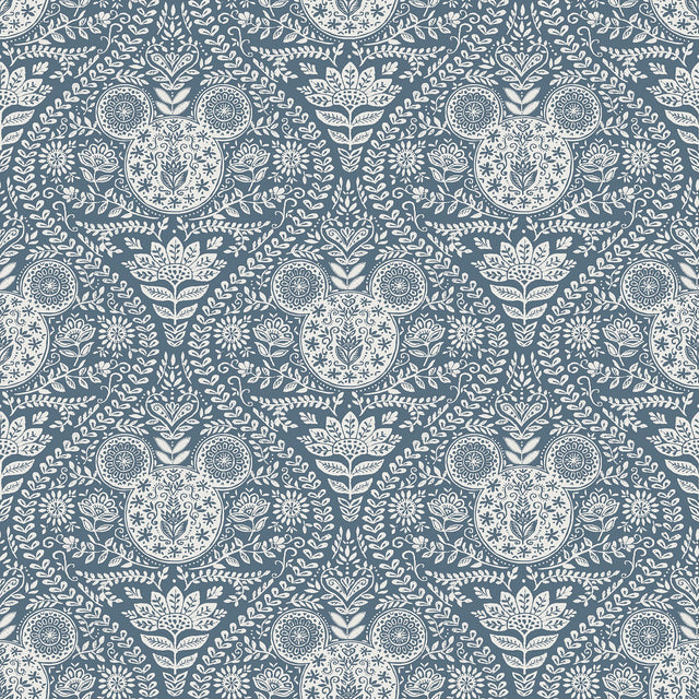 Disney Mickey Mouse Blue Block Print Peel & Stick Wallpaper with Modern Ogee Graphic Pattern - York RMK12787PLW