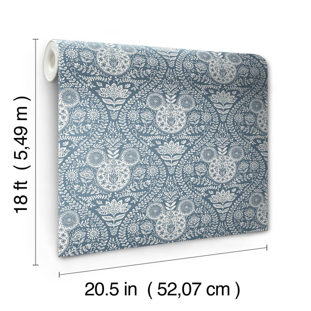 Disney Mickey Mouse Blue Block Print Peel & Stick Wallpaper with Modern Ogee Graphic Pattern - York RMK12787PLW