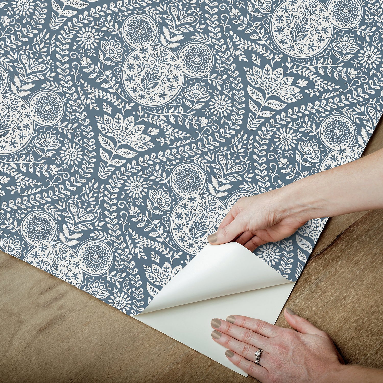 Disney Mickey Mouse Blue Block Print Peel & Stick Wallpaper with Modern Ogee Graphic Pattern - York RMK12787PLW