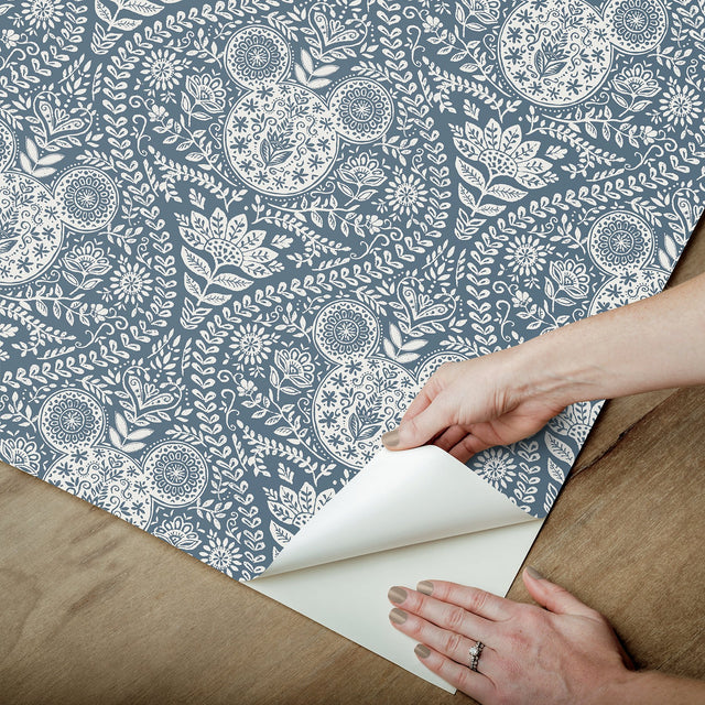 Disney Mickey Mouse Blue Block Print Peel & Stick Wallpaper with Modern Ogee Graphic Pattern - York RMK12787PLW