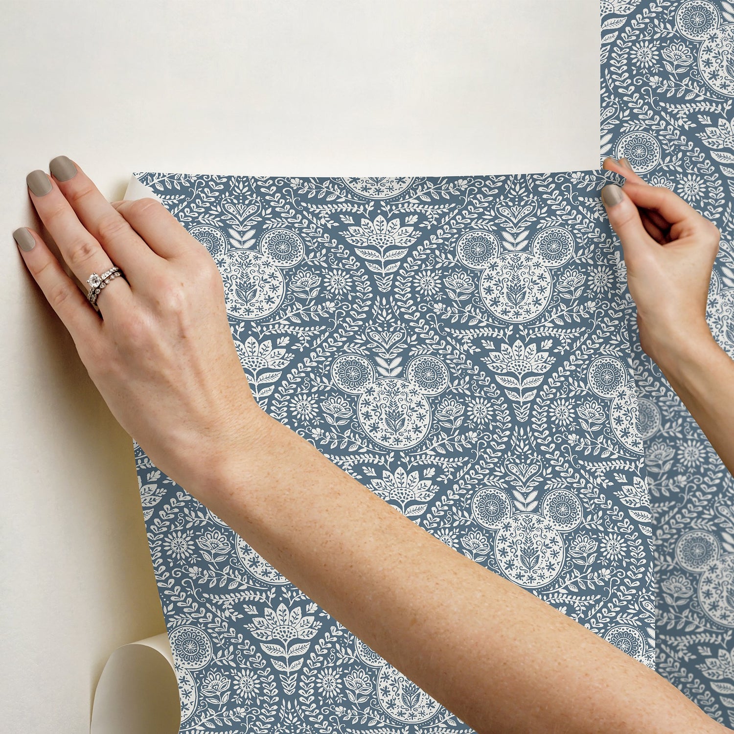 Disney Mickey Mouse Blue Block Print Peel & Stick Wallpaper with Modern Ogee Graphic Pattern - York RMK12787PLW