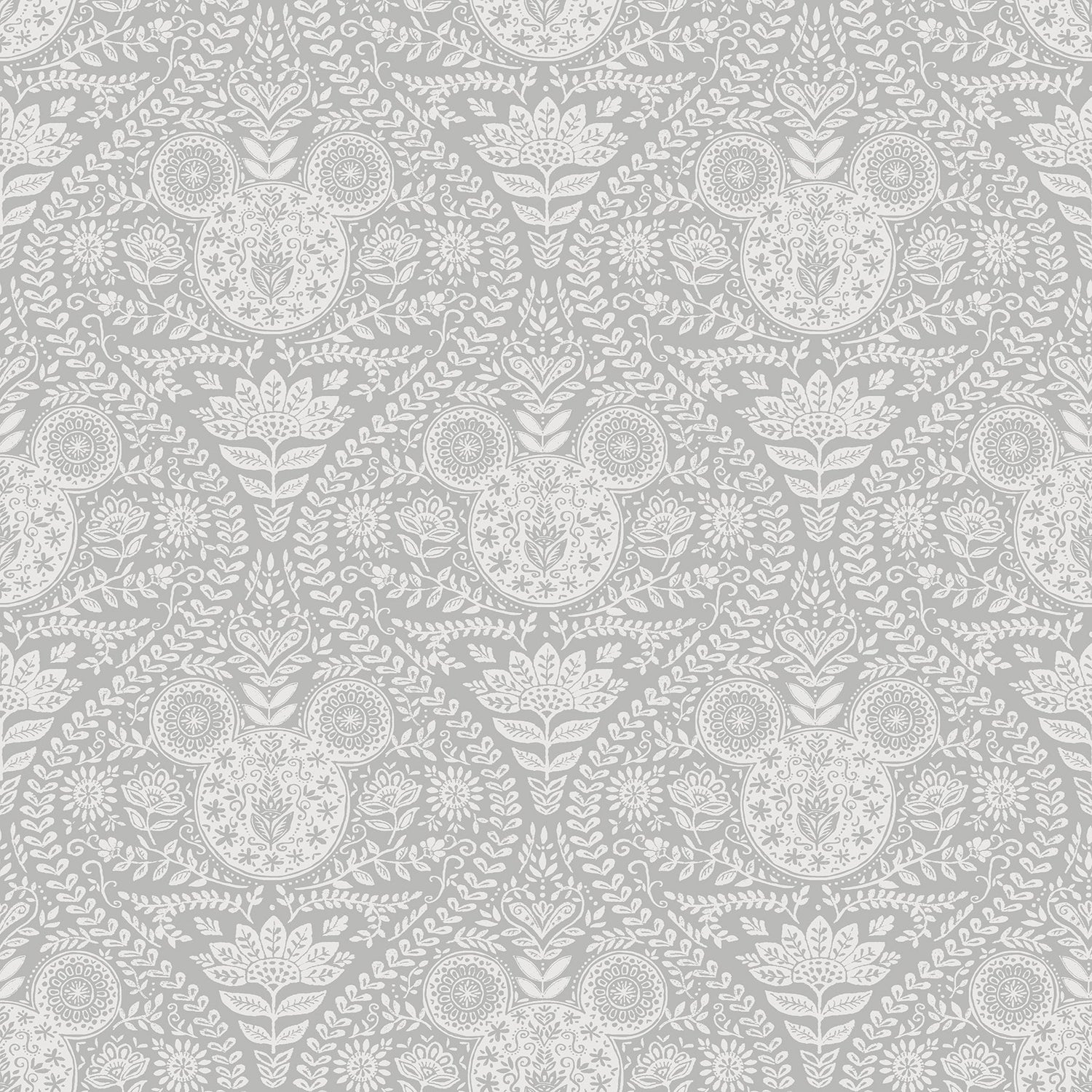 Disney Mickey Mouse Grey Block Print Peel & Stick Wallpaper with Scandinavian Ogee Motif - York RMK12788PLW
