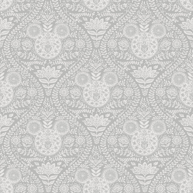 Disney Mickey Mouse Grey Block Print Peel & Stick Wallpaper with Scandinavian Ogee Motif - York RMK12788PLW