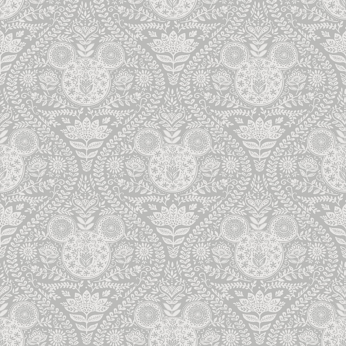 Disney Mickey Mouse Grey Block Print Peel & Stick Wallpaper with Scandinavian Ogee Motif - York RMK12788PLW