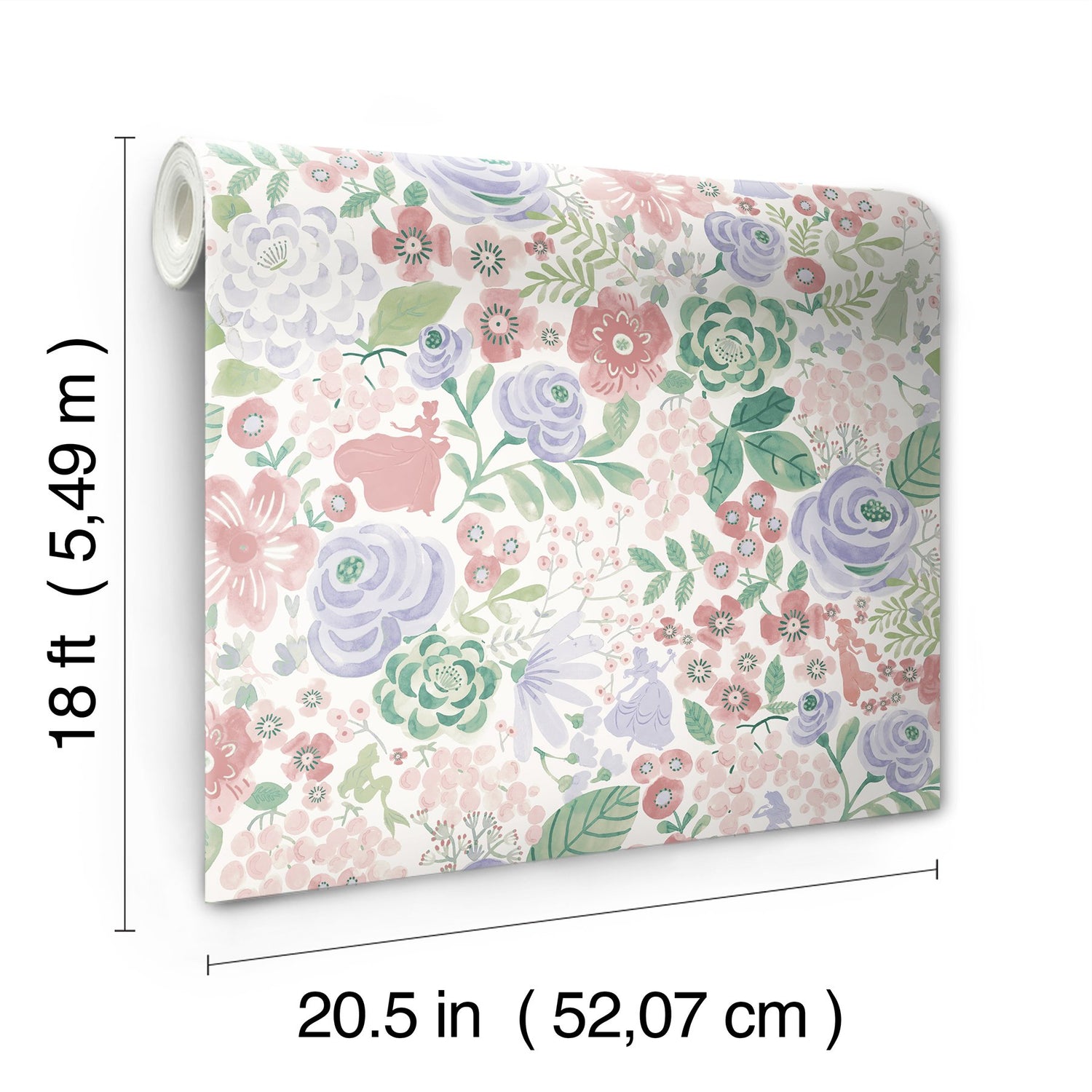 Disney Princess Purple Watercolor Floral Peel & Stick Wallpaper with Modern Botanical Flower Pattern - York RMK12792PLW