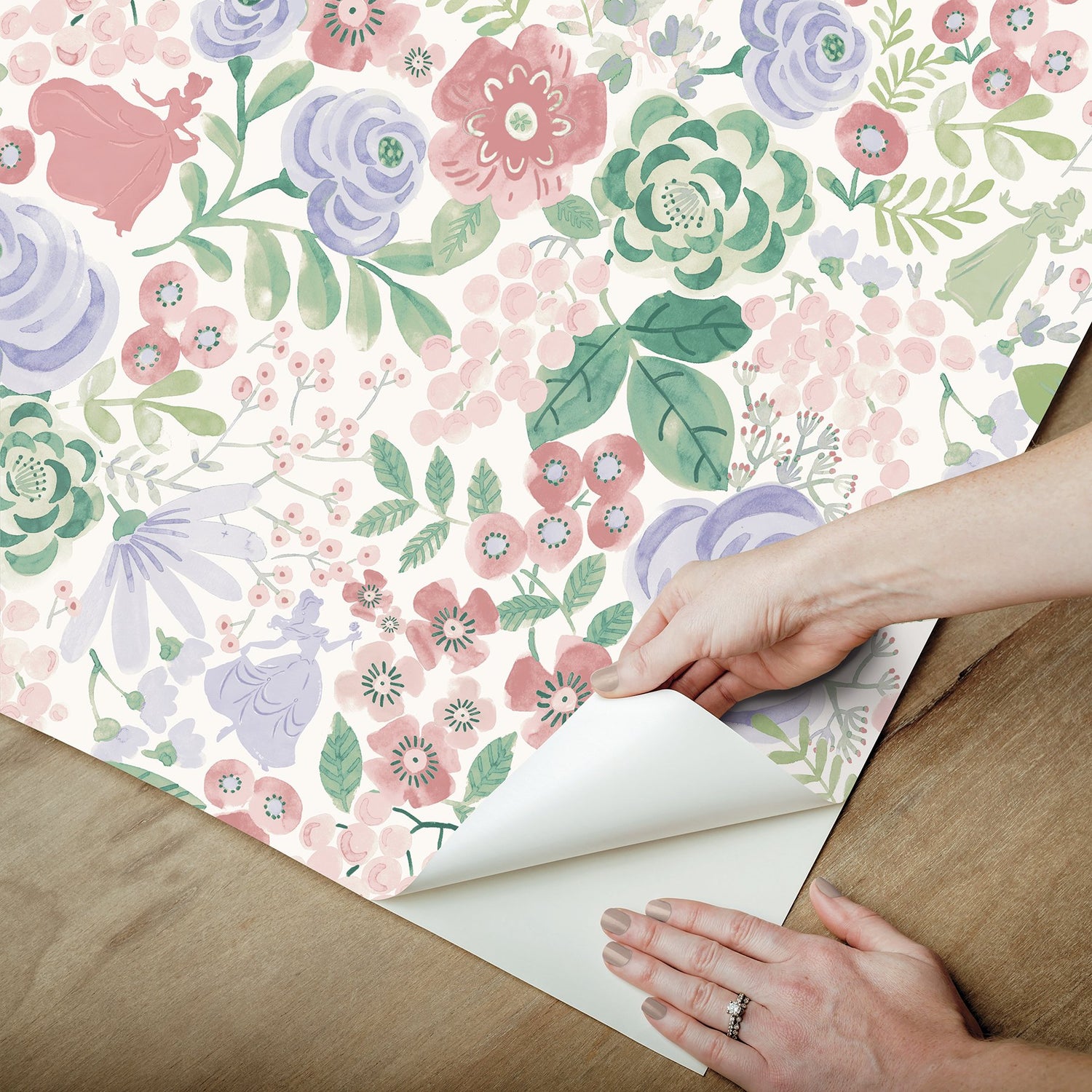 Disney Princess Purple Watercolor Floral Peel & Stick Wallpaper with Modern Botanical Flower Pattern - York RMK12792PLW