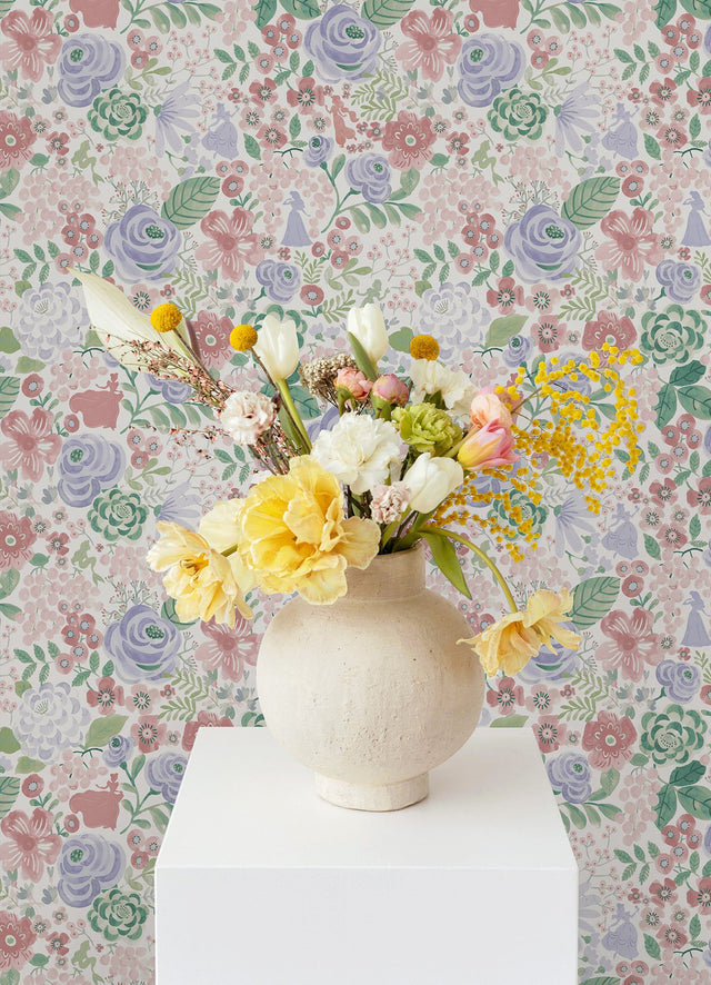 Disney Princess Purple Watercolor Floral Peel & Stick Wallpaper with Modern Botanical Flower Pattern - York RMK12792PLW