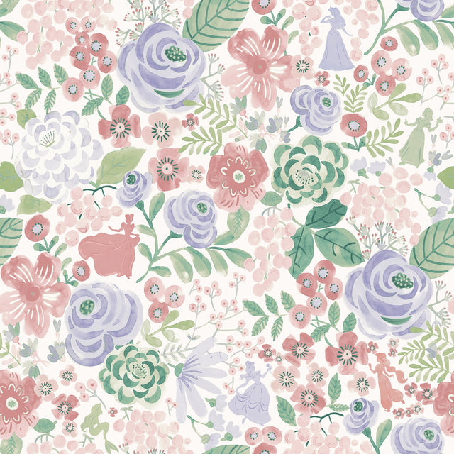 Disney Princess Purple Watercolor Floral Peel & Stick Wallpaper with Modern Botanical Flower Pattern - York RMK12792PLW