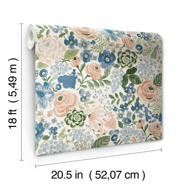 Disney Princess Blue Watercolor Floral Peel & Stick Wallpaper with Botanical Floral Pattern - RoomMates RMK12793PLW