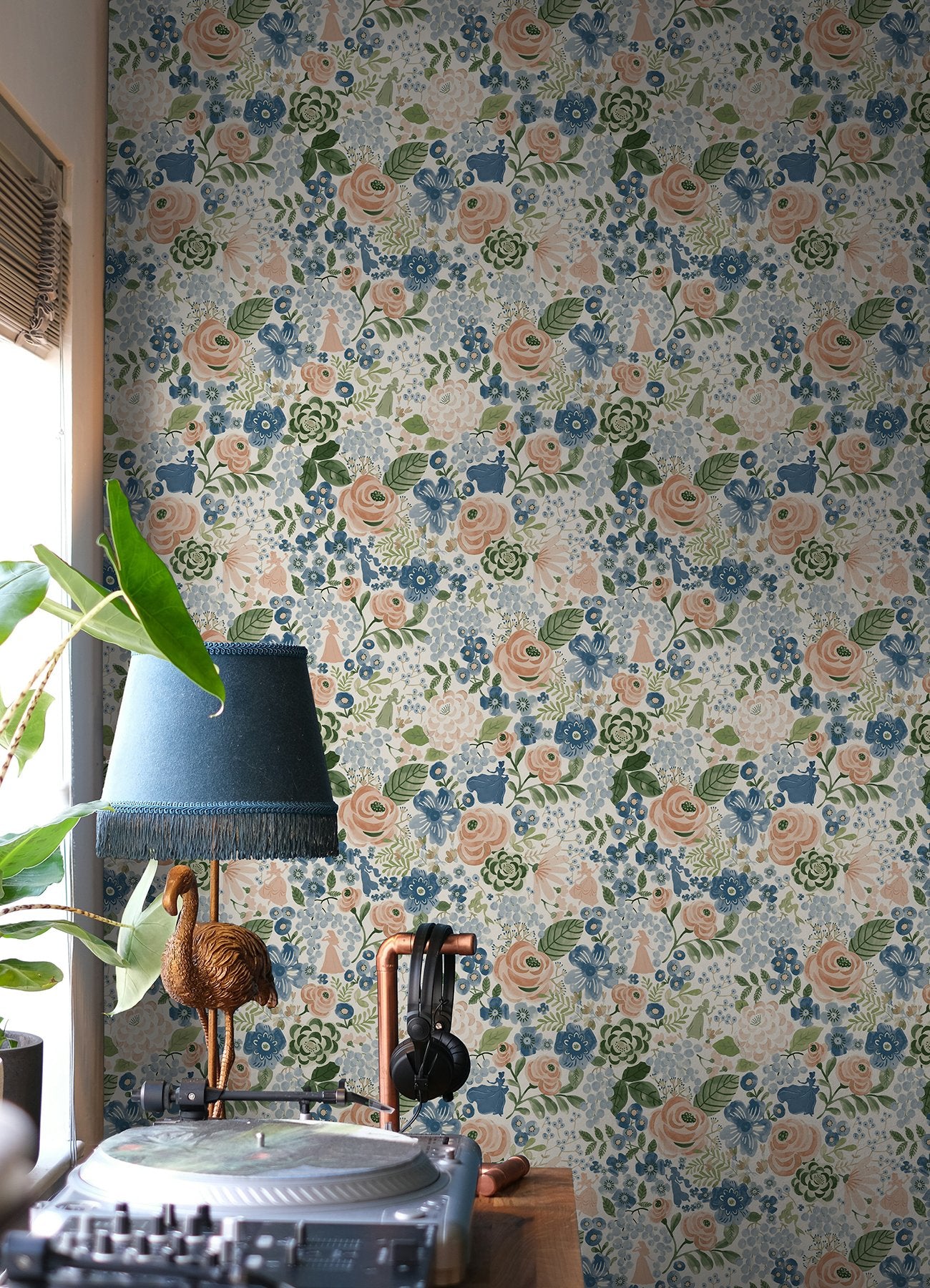 Disney Princess Blue Watercolor Floral Peel & Stick Wallpaper with Botanical Floral Pattern - RoomMates RMK12793PLW