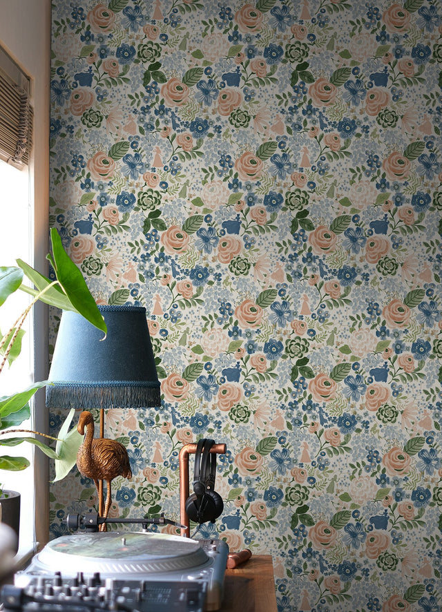 Disney Princess Blue Watercolor Floral Peel & Stick Wallpaper with Botanical Floral Pattern - RoomMates RMK12793PLW