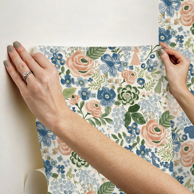 Disney Princess Blue Watercolor Floral Peel & Stick Wallpaper with Botanical Floral Pattern - RoomMates RMK12793PLW