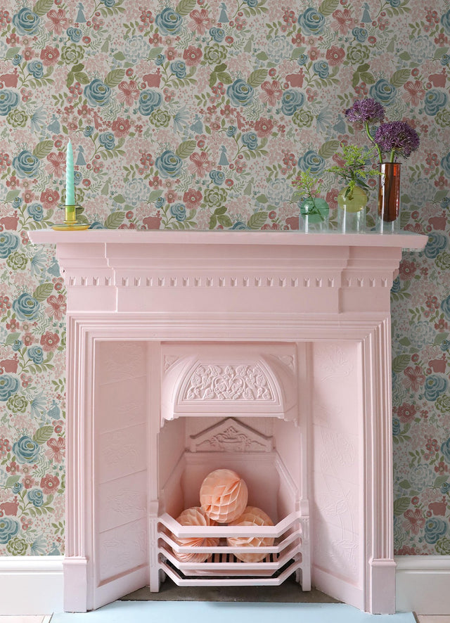 Disney Princess Blush Watercolor Floral Peel & Stick Wallpaper with Modern Botanical Flower Pattern - York RMK12794PLW