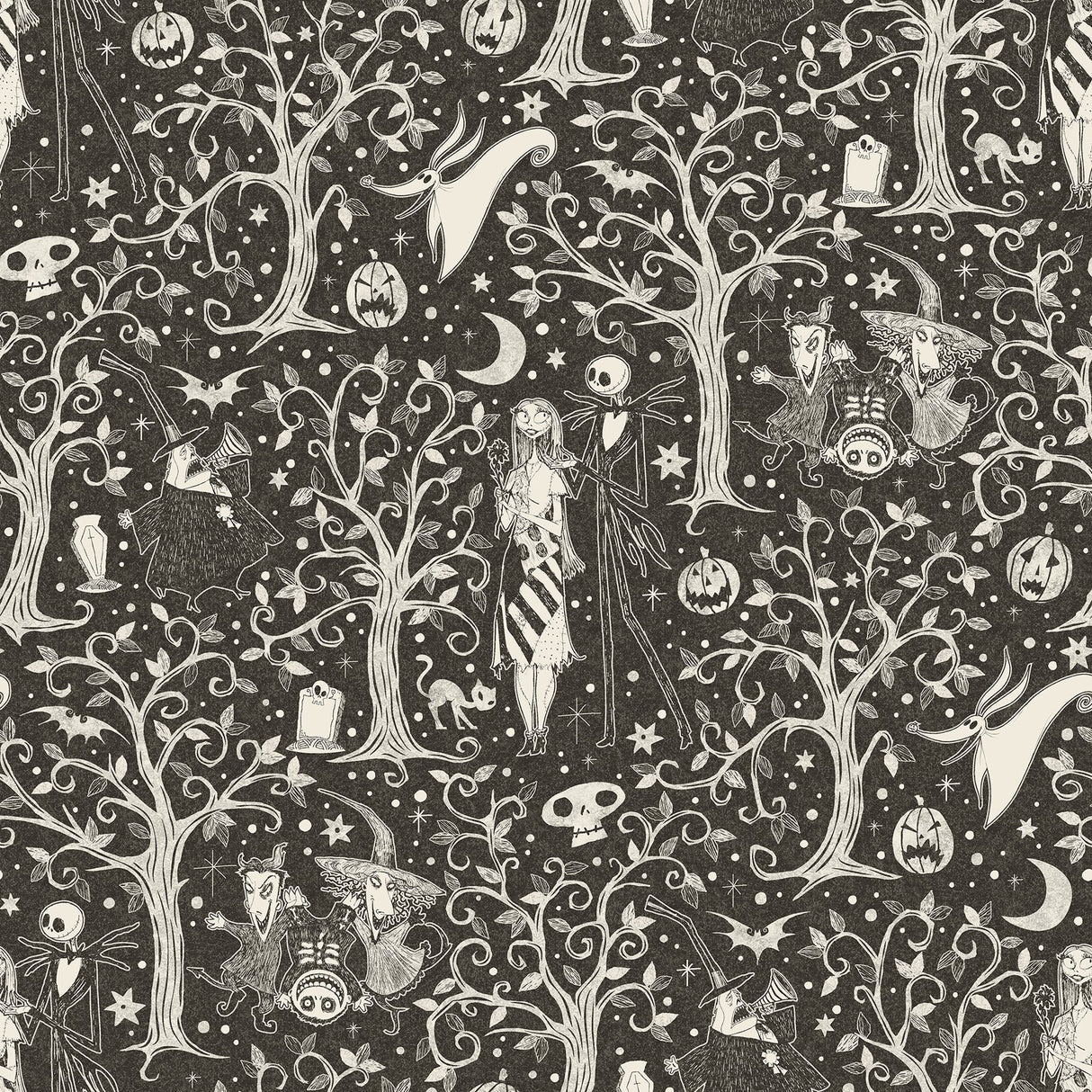 Nightmare Before Christmas Sepia Forest Toile Peel & Stick Wallpaper - RoomMates RMK12795PLW