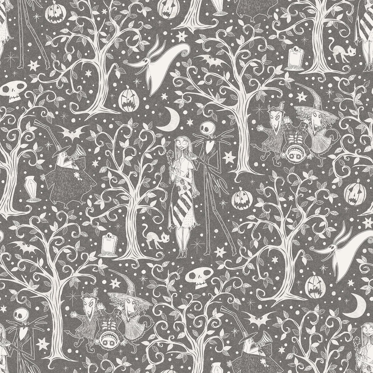 Disney Tim Burtons The Nightmare Before Christmas Grey Forest Toile Peel & Stick Wallpaper - York RMK12796PLW