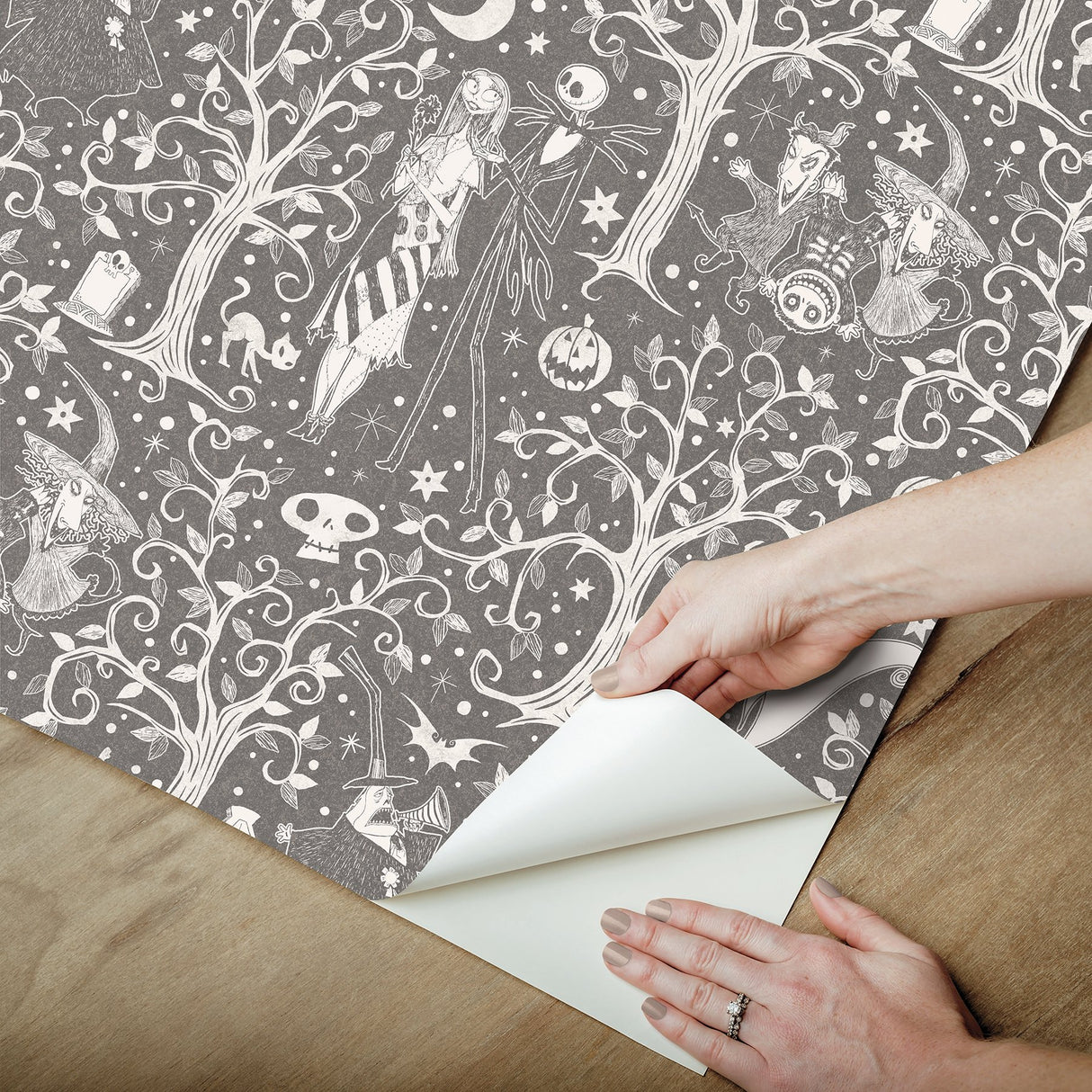 Disney Tim Burtons The Nightmare Before Christmas Grey Forest Toile Peel & Stick Wallpaper - York RMK12796PLW