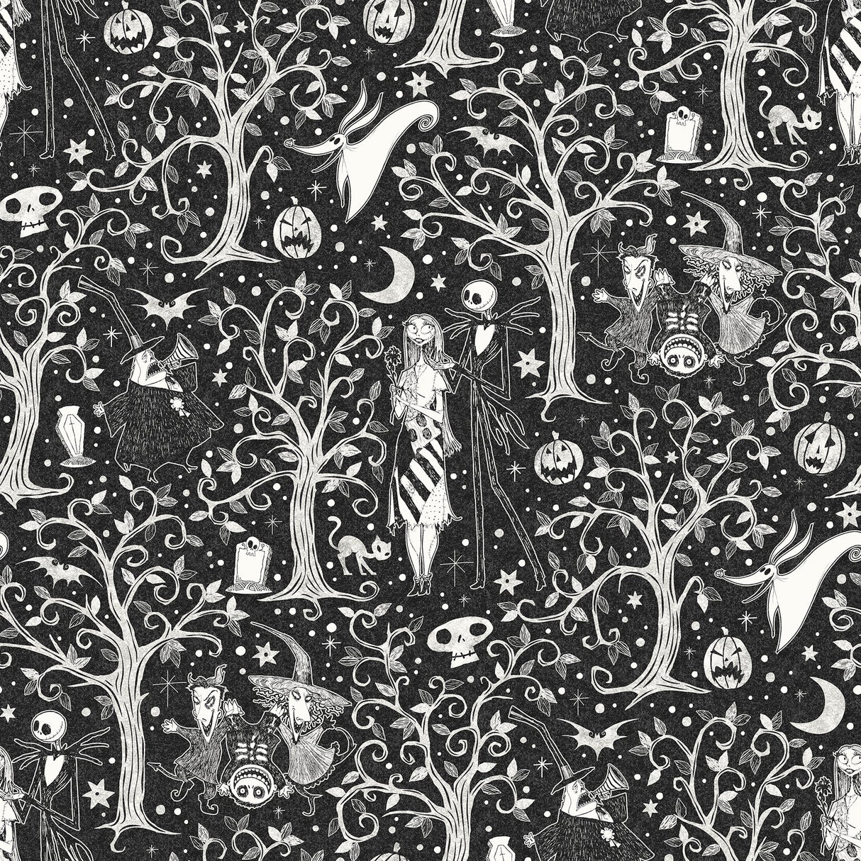 Nightmare Before Christmas Black Forest Toile Peel & Stick Wallpaper - RoomMates RMK12797PLW
