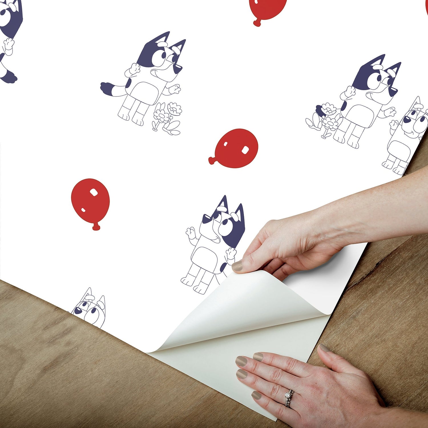 Bluey Keepy Uppy White Peel & Stick Wallpaper with Novelty Graphics - York RMK12801PLW