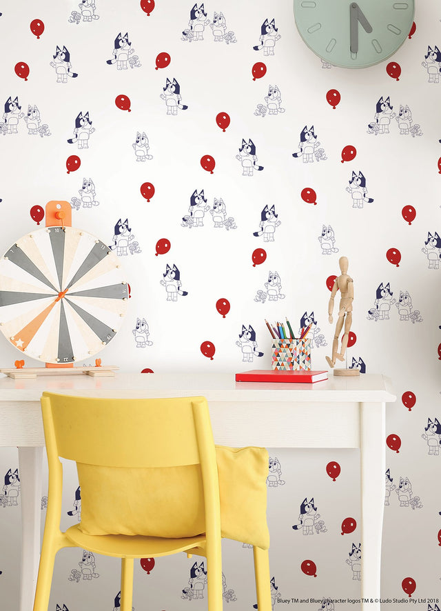 Bluey Keepy Uppy White Peel & Stick Wallpaper with Novelty Graphics - York RMK12801PLW