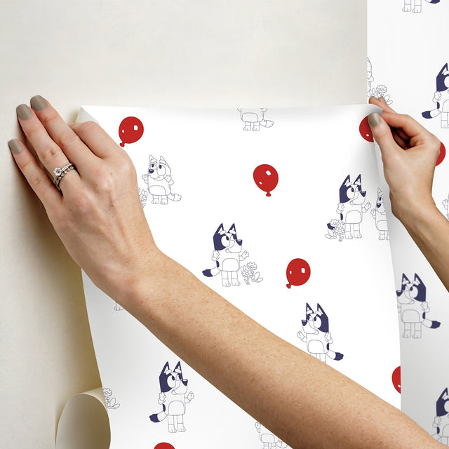 Bluey Keepy Uppy White Peel & Stick Wallpaper with Novelty Graphics - York RMK12801PLW