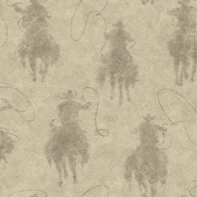 Yellowstone Stockman Silhouette Beige Peel & Stick Wallpaper with Western Cowboy Motif - York RMK12803PLW