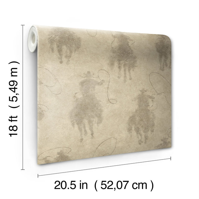 Yellowstone Stockman Silhouette Beige Peel & Stick Wallpaper with Western Cowboy Motif - York RMK12803PLW