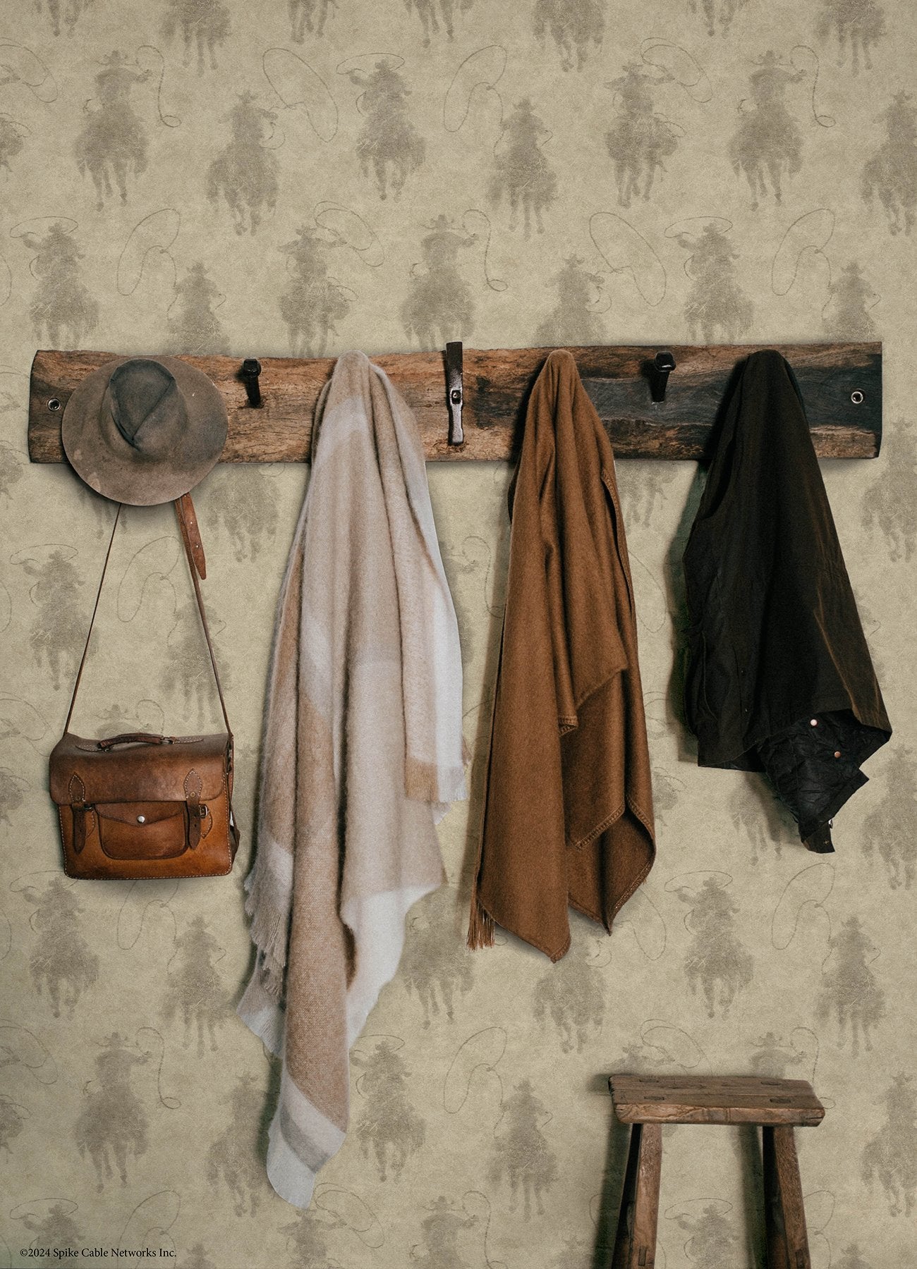 Yellowstone Stockman Silhouette Beige Peel & Stick Wallpaper with Western Cowboy Motif - York RMK12803PLW