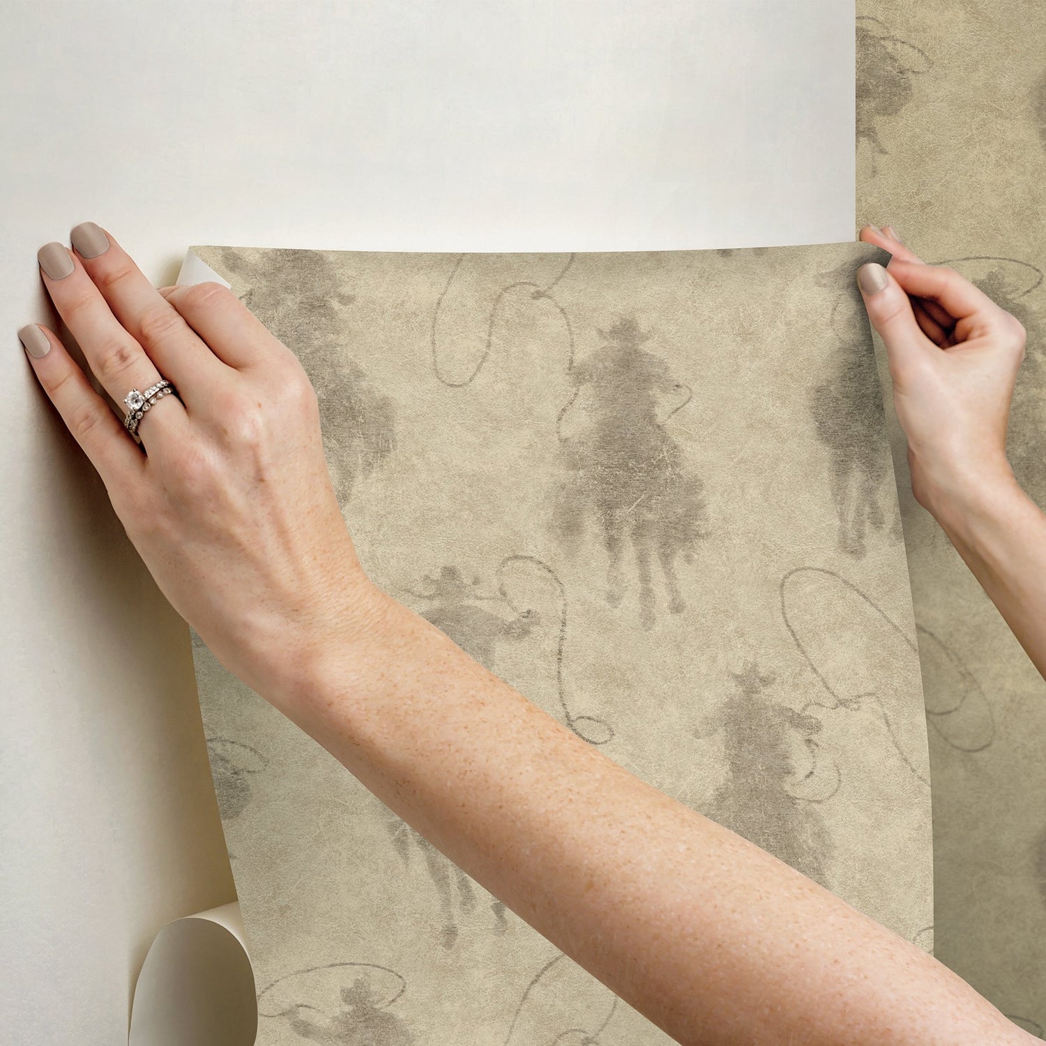 Yellowstone Stockman Silhouette Beige Peel & Stick Wallpaper with Western Cowboy Motif - York RMK12803PLW