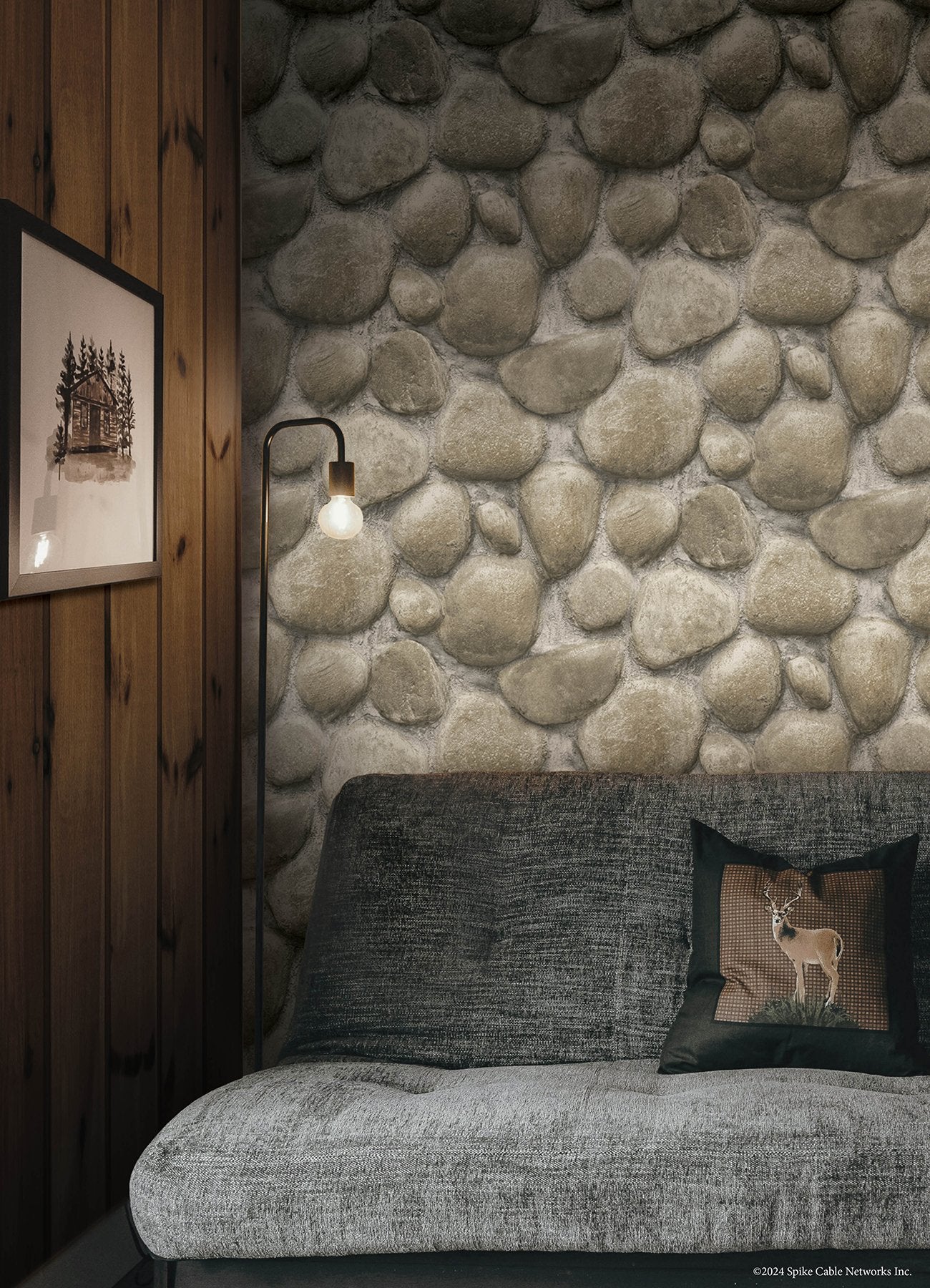 Yellowstone Root Rocks Beige Peel & Stick Wallpaper with Stone Graphic Pattern, Country Style - York RMK12804PLW