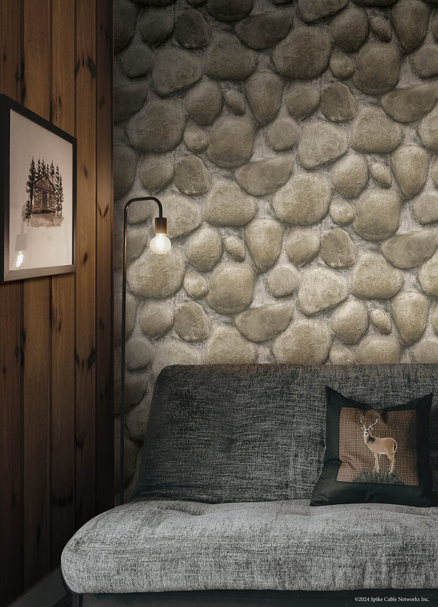 Yellowstone Root Rocks Beige Peel & Stick Wallpaper with Stone Graphic Pattern, Country Style - York RMK12804PLW