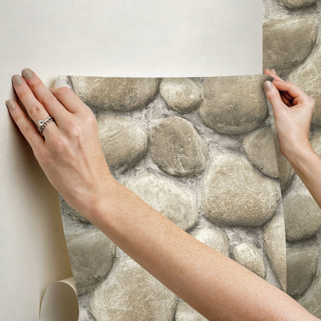 Yellowstone Root Rocks Beige Peel & Stick Wallpaper with Stone Graphic Pattern, Country Style - York RMK12804PLW