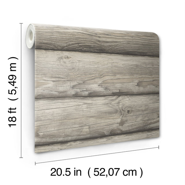 Yellowstone Bunkhouse Brown Peel & Stick Wallpaper with Wood Log Pattern, Country Style - York RMK12805PLW