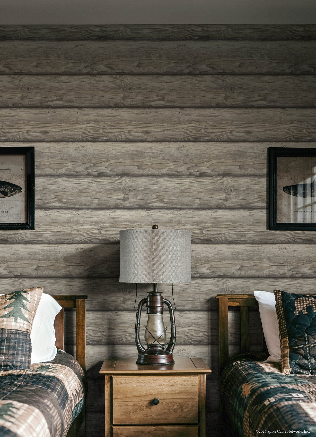 Yellowstone Bunkhouse Brown Peel & Stick Wallpaper with Wood Log Pattern, Country Style - York RMK12805PLW