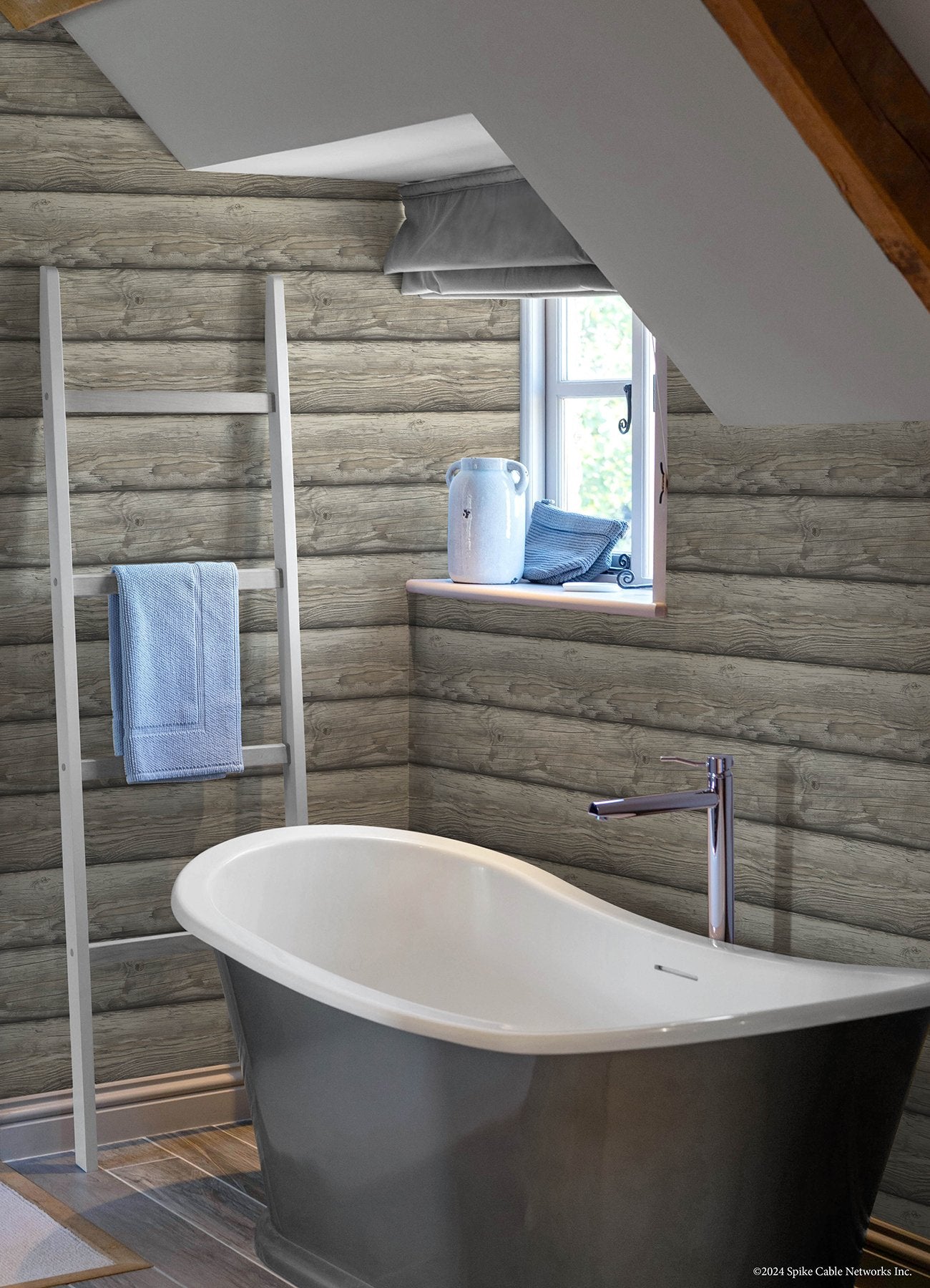 Yellowstone Bunkhouse Brown Peel & Stick Wallpaper with Wood Log Pattern, Country Style - York RMK12805PLW