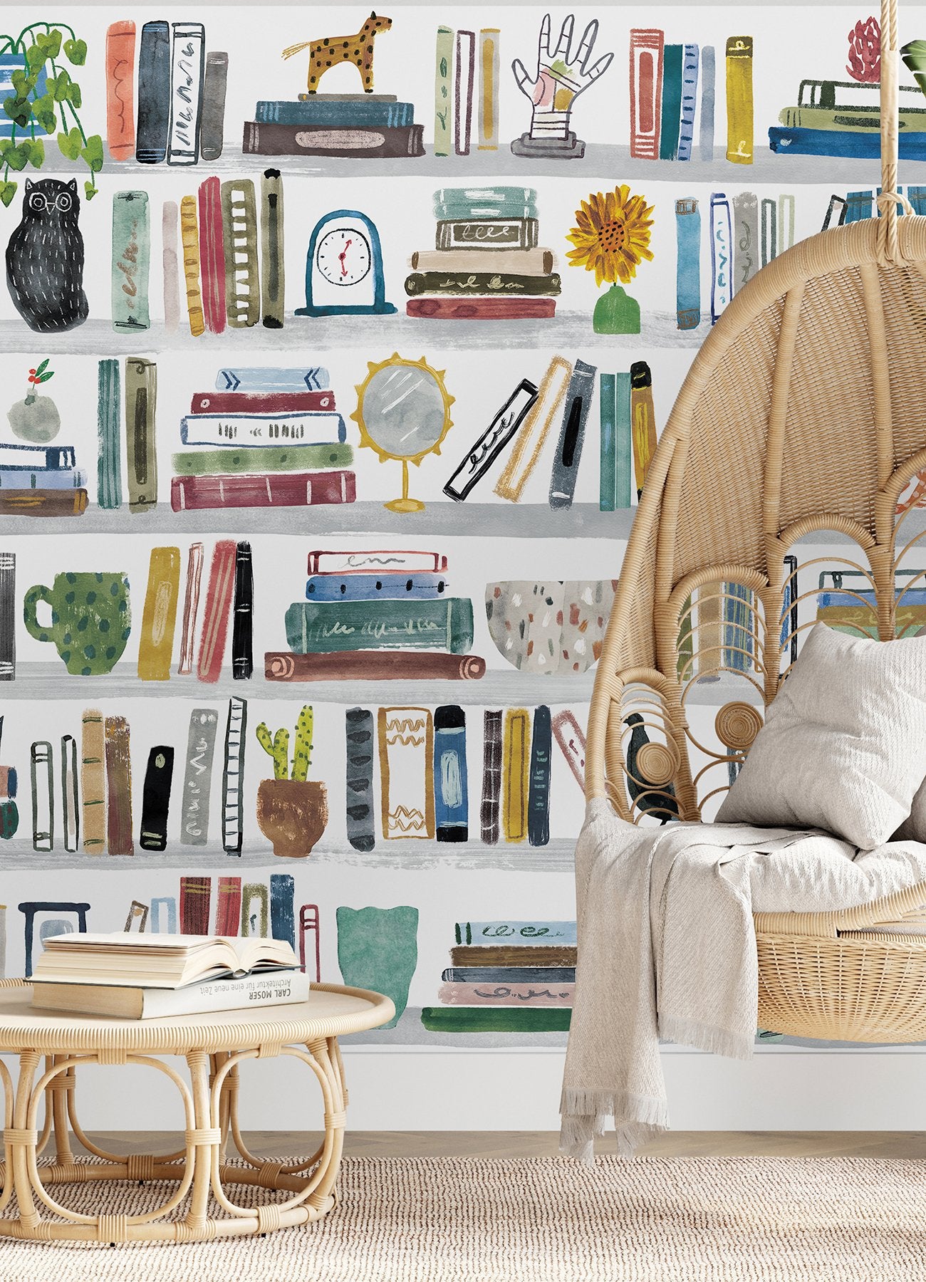 Library Peel & Stick Wall Mural in Pink Whimsical Graphics Pattern - RoomMates RMK12806M