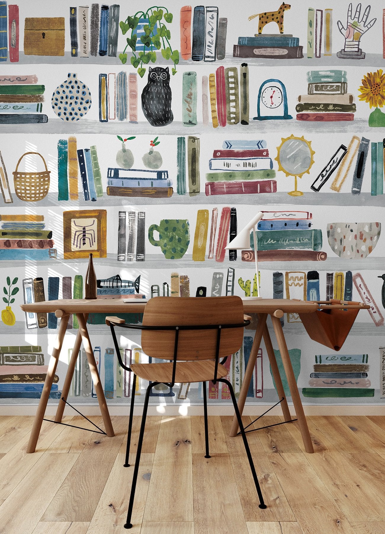 Library Peel & Stick Wall Mural in Pink Whimsical Graphics Pattern - RoomMates RMK12806M