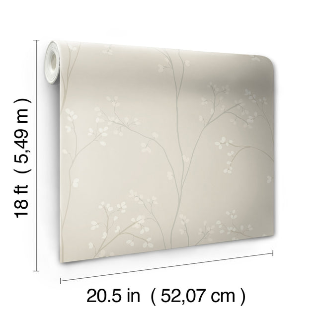 Blossom Stripe Cream Peel & Stick Wallpaper with Floral Branch Pattern - York RMK12807PL