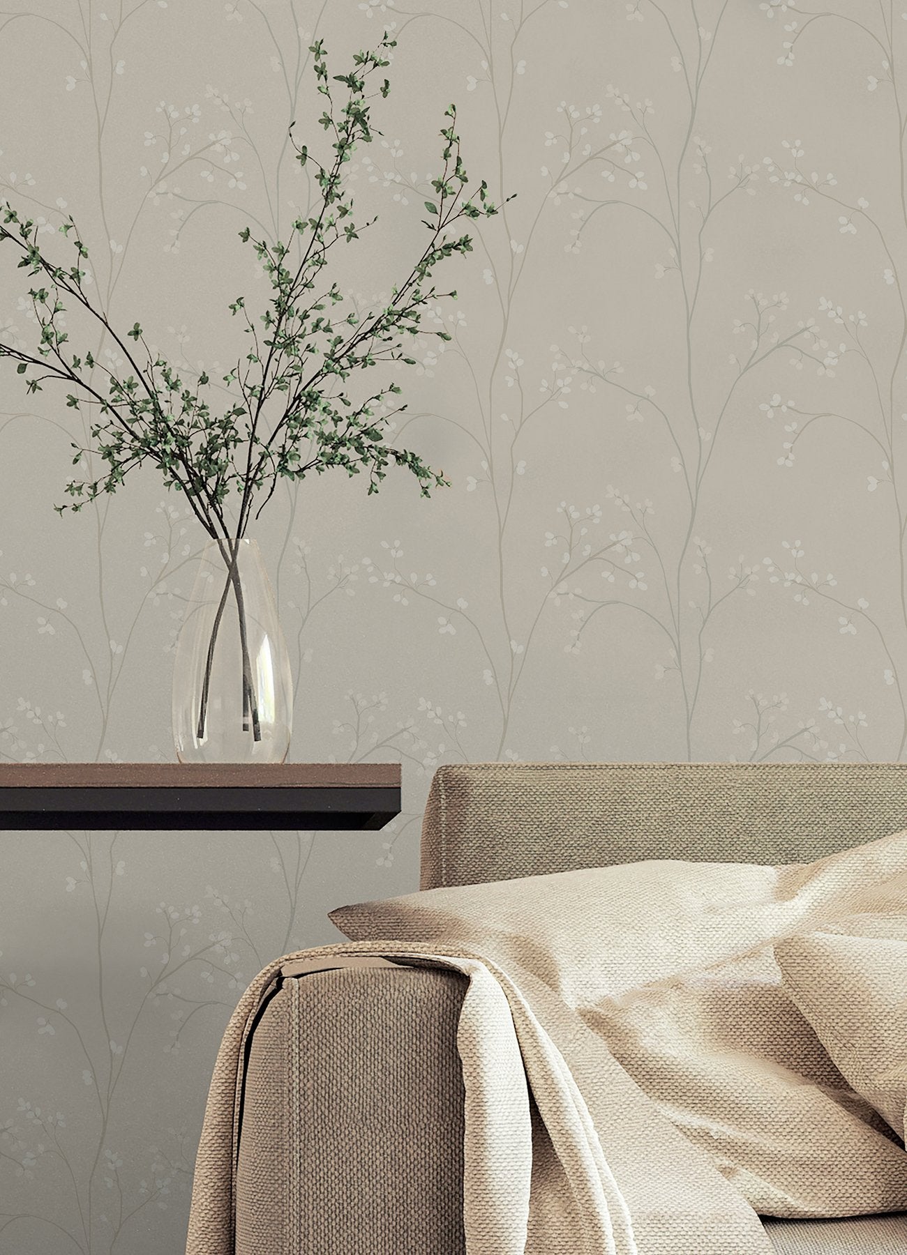 Blossom Stripe Cream Peel & Stick Wallpaper with Floral Branch Pattern - York RMK12807PL