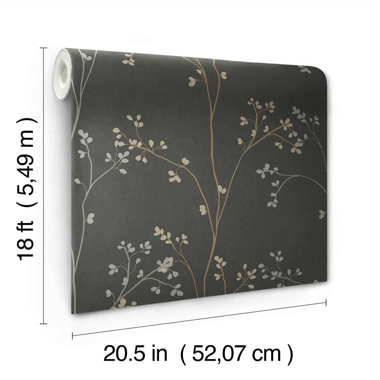 Blossom Stripe Black Peel & Stick Wallpaper with Floral Cherry Blossom Motif - York RMK12808PL