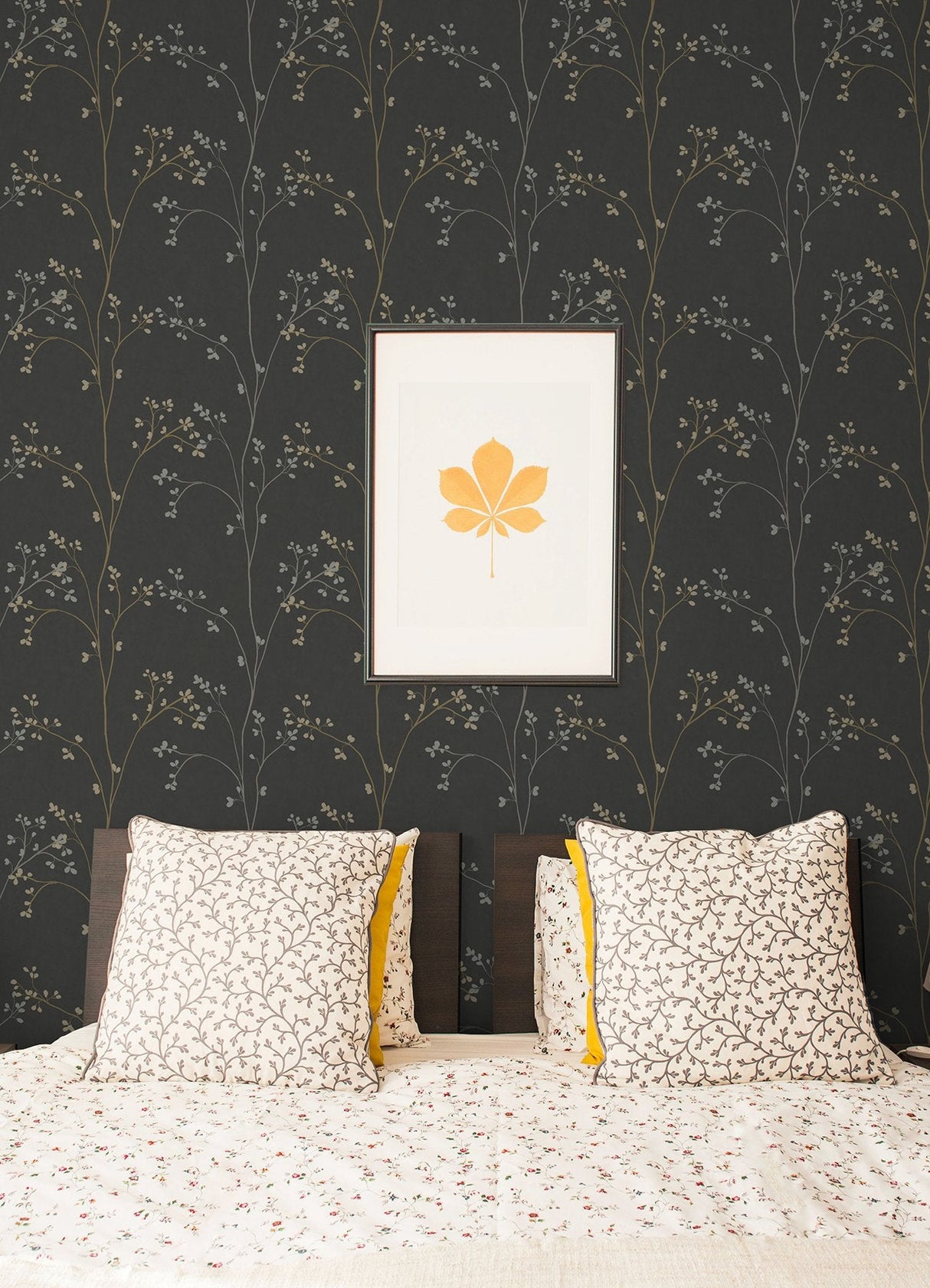 Blossom Stripe Black Peel & Stick Wallpaper with Floral Cherry Blossom Motif - York RMK12808PL SAMPLE