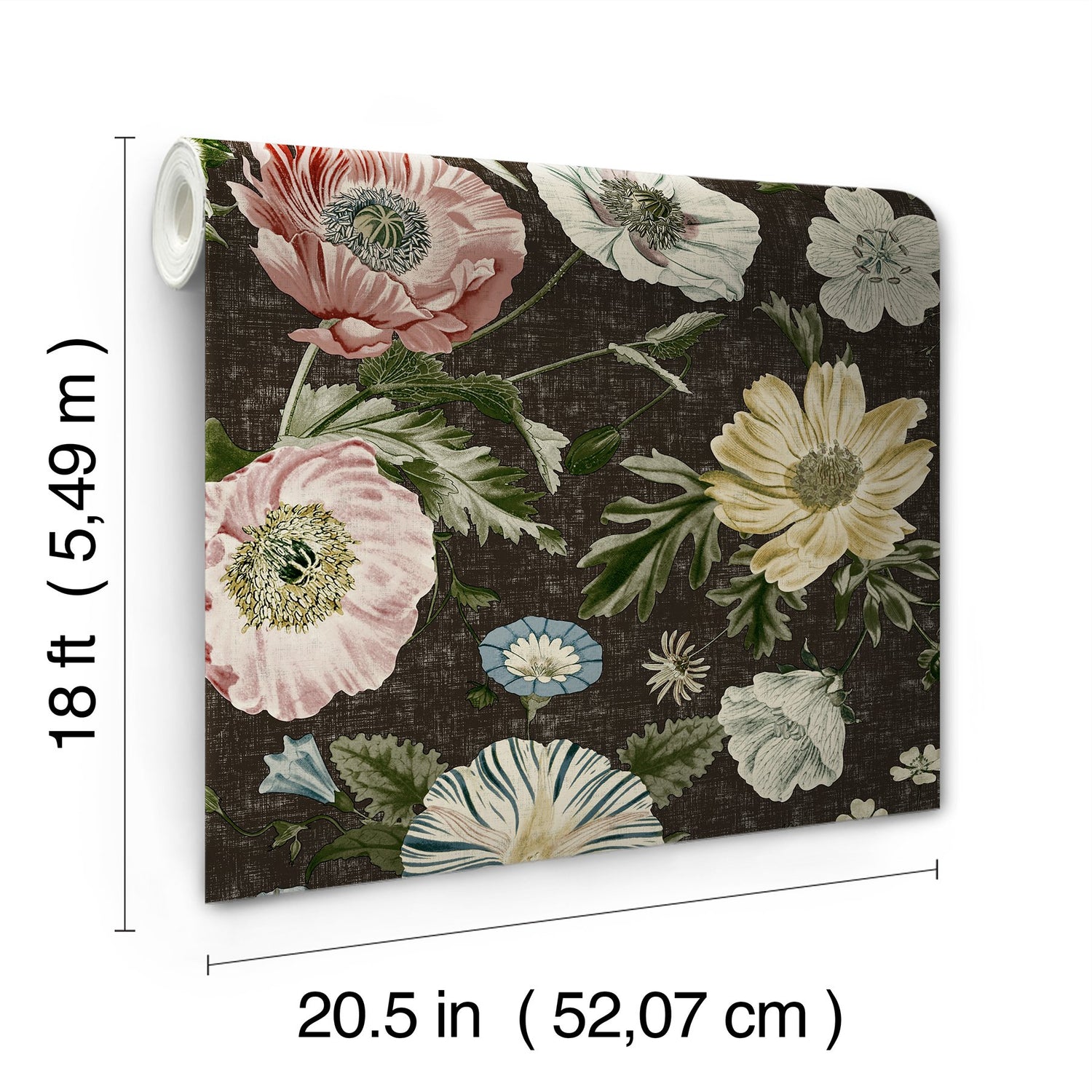 Vintage Poppy Black Peel & Stick Wallpaper with Floral Graphics - York RMK12810PL