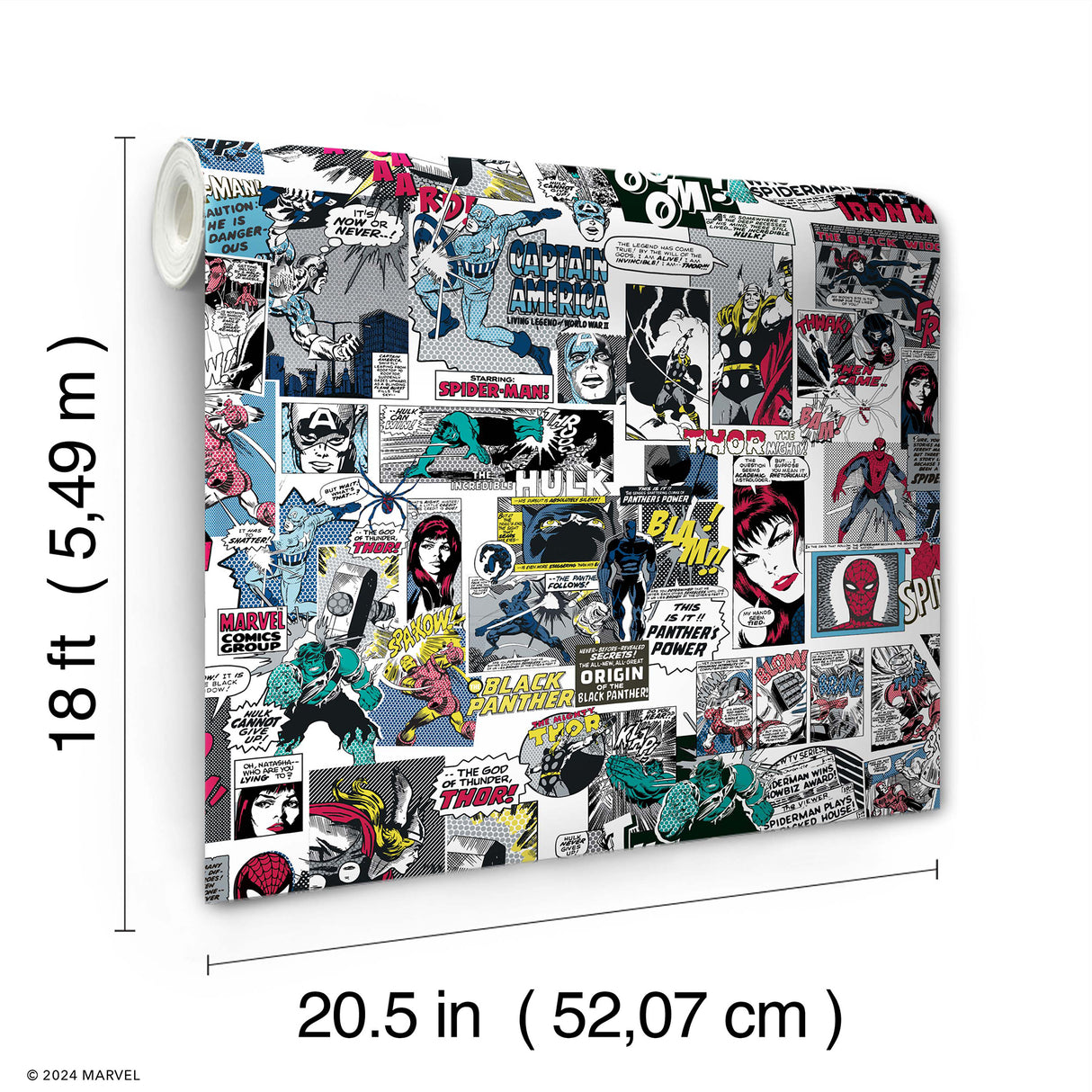 Marvel Classic Comics Red by RoomMates Avengers Spider-Man Iron Man Captain America Thor Retro Superhero Peel and Stick Wallpaper - RMK12814PLW